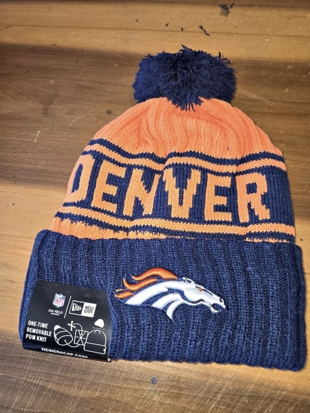 New Era Denver Broncos NFL On Field Official Sport Pom Knit Beanie Pom Knit